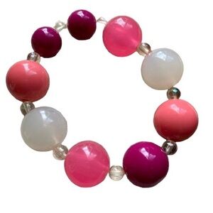 Chunky Pink & White Beaded Stretch Bracelet Woman’s Jewelry Fuchsia Pink Candy